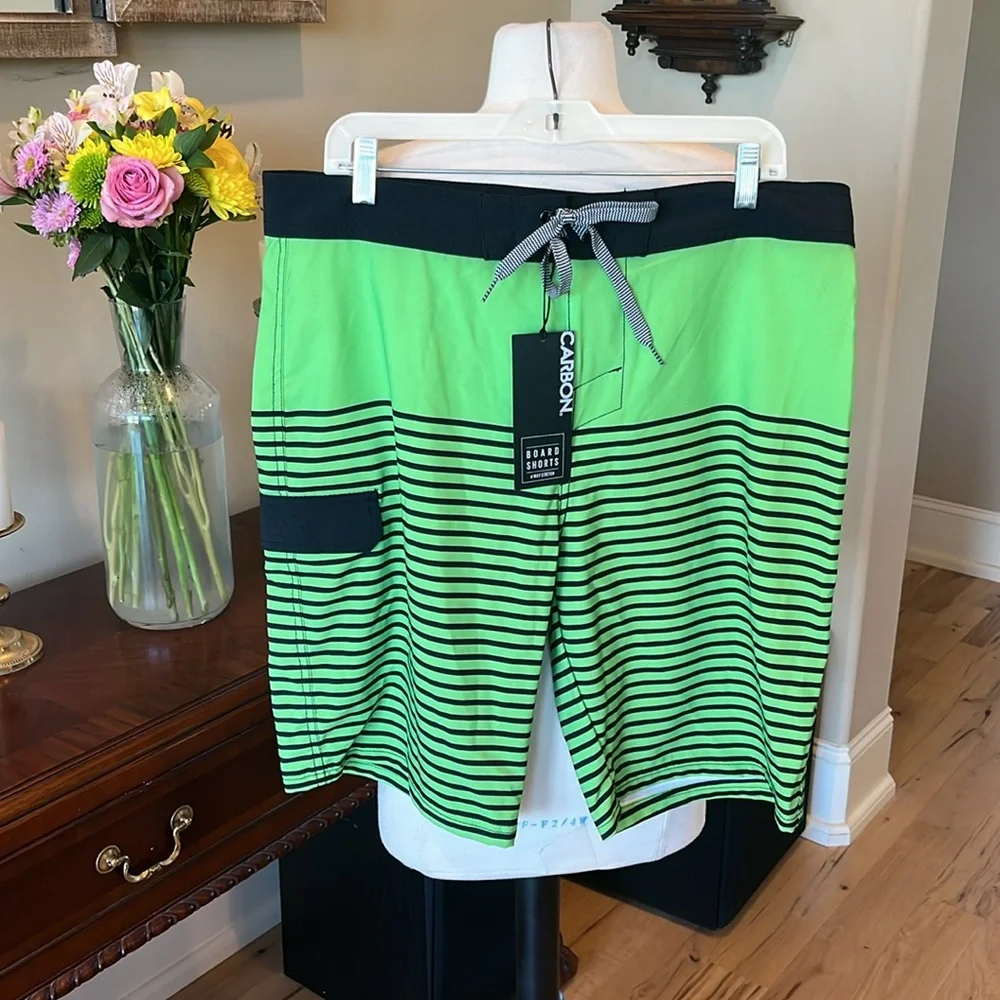 Neon Green and Black Board Shorts Dynamic Swiim Trunks
